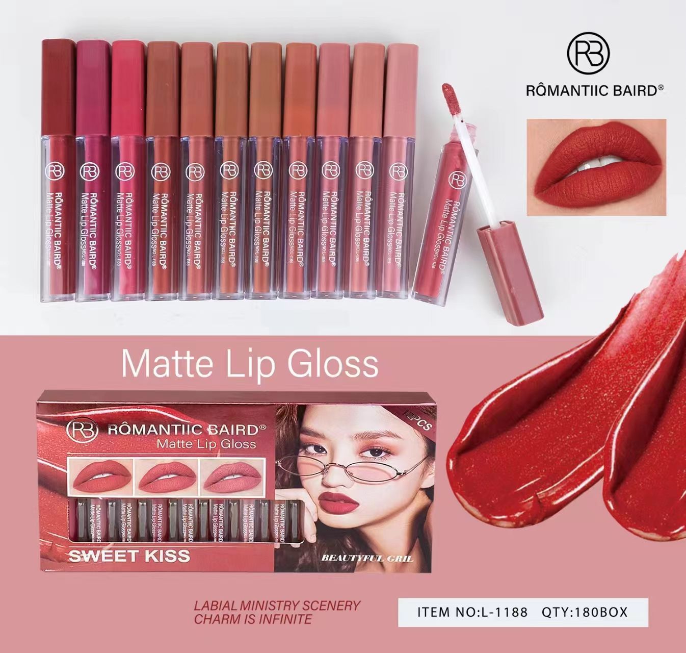 12pcs Matte Lipgloss Tray