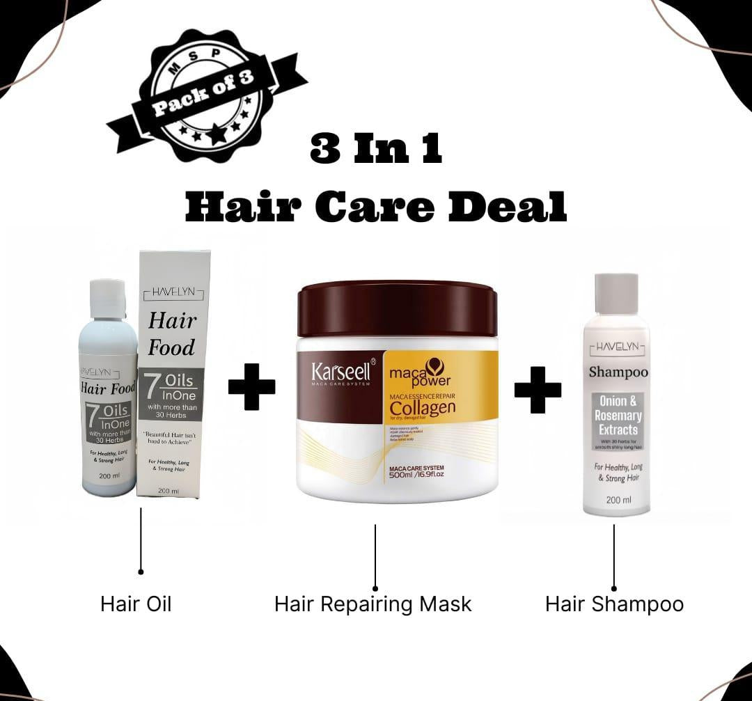 3 in 1 Hair Care deal : Nourishing Hair Oil, Repairing Mask& Shampoo